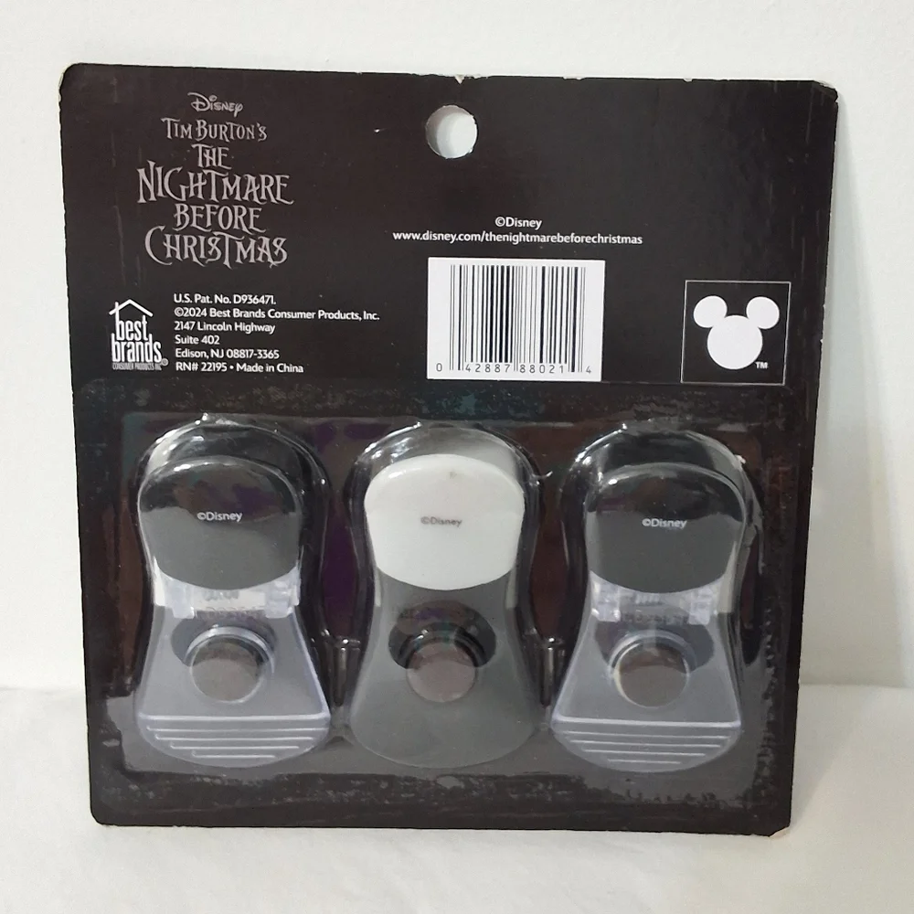 Disney Jack Skellington Magnetic Chip Clips, Set of 3 Bag Clips for Food Storage